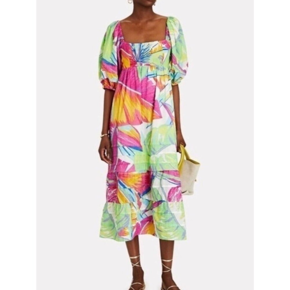 Farm Rio Rainbow Leaves Open Back Midi Dress Size XS